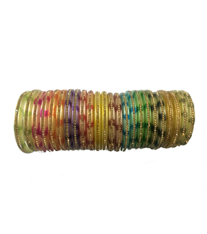 Printed multicoloured Nylon Bangles with studded stones set of 24