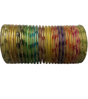 Printed multicoloured Nylon Bangles with studded stones set of 24