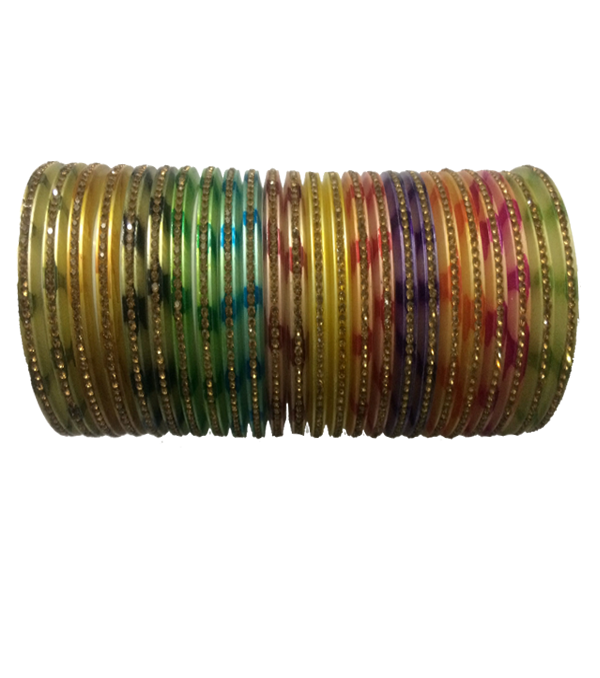 Printed multicoloured Nylon Bangles with studded stones set of 24
