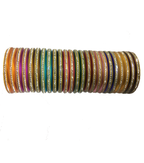 Plain multicoloured Nylon Bangles with studded stones set of 24