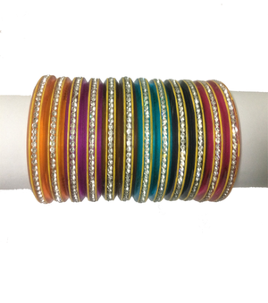 Plain multicoloured Nylon Bangles with studded stones set of 12