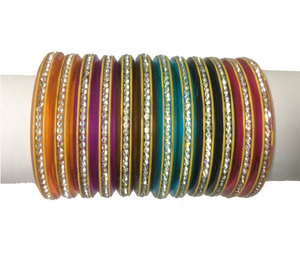 Plain multicoloured Nylon Bangles with studded stones set of 12