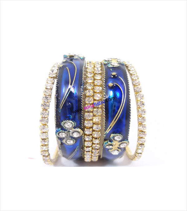 Blue stone beaded bangles set of 6