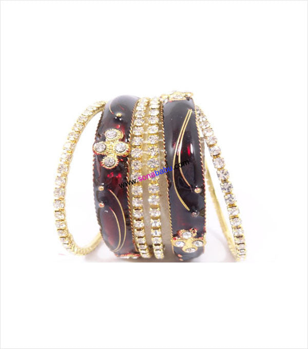 Coffee coloured stone beaded bangles set of 6