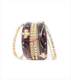 Coffee coloured stone beaded bangles set of 6