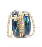 Ferozi coloured stone beaded bangles set of 6