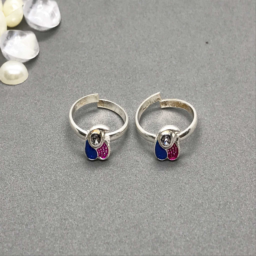 Silver Toe Rings with beautiful coloured design
