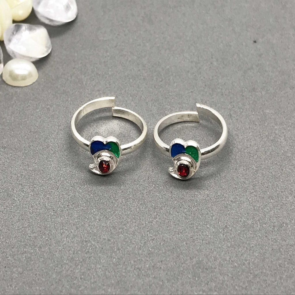 Silver Toe Rings with beautiful coloured design