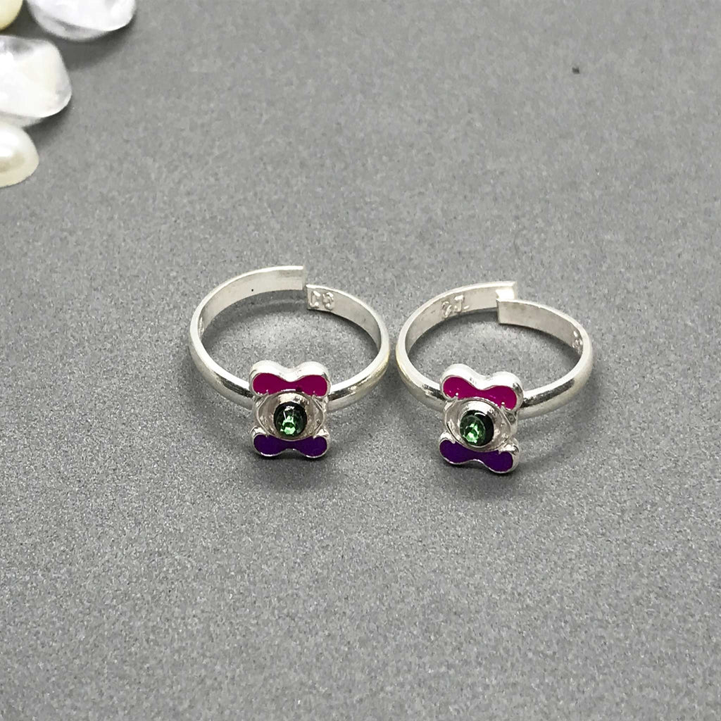 Silver Toe Rings with beautiful coloured design