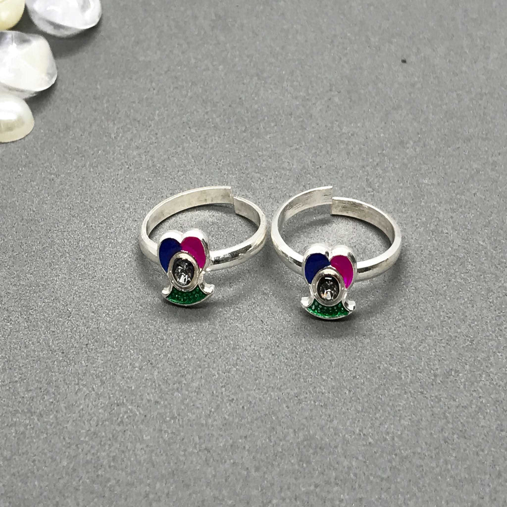 Silver Toe Rings with beautiful coloured design