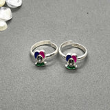 Silver Toe Rings with beautiful coloured design
