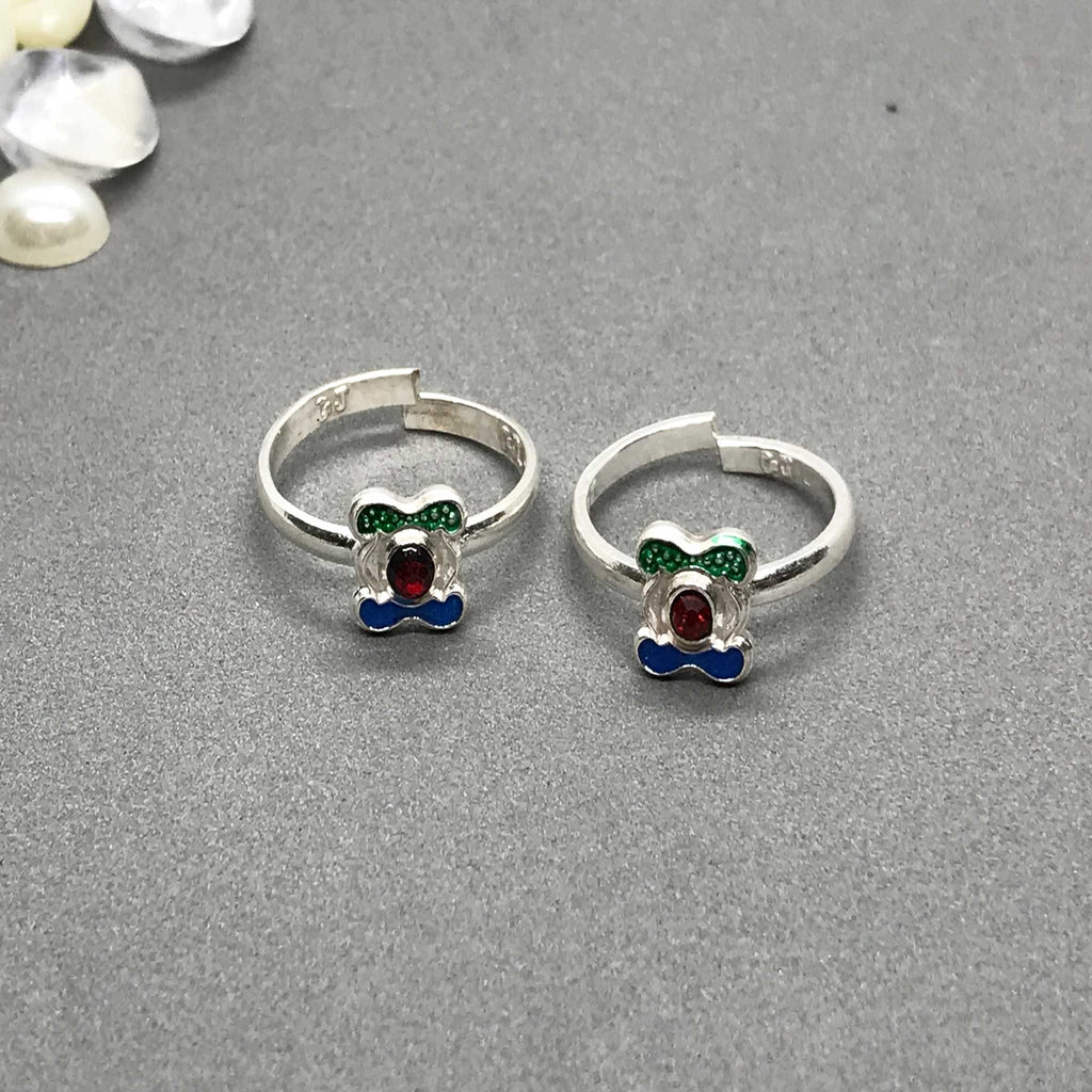 Silver Toe Rings with beautiful coloured design