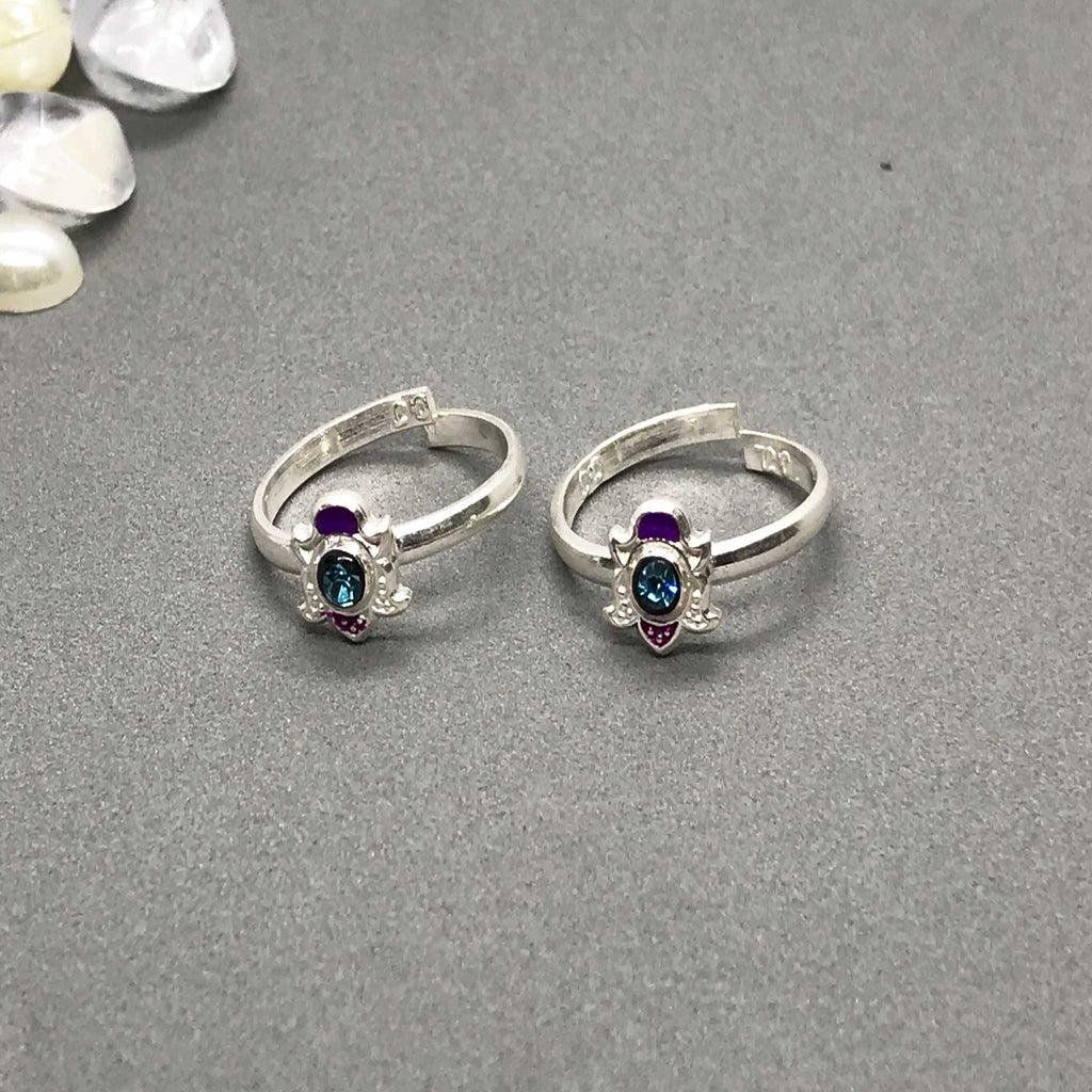 Silver Toe Rings with beautiful coloured design