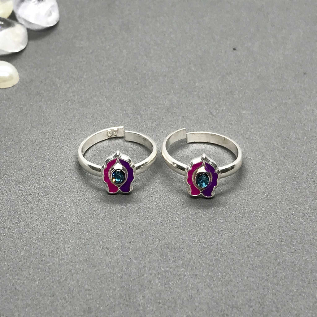 Silver Toe Rings with beautiful coloured design