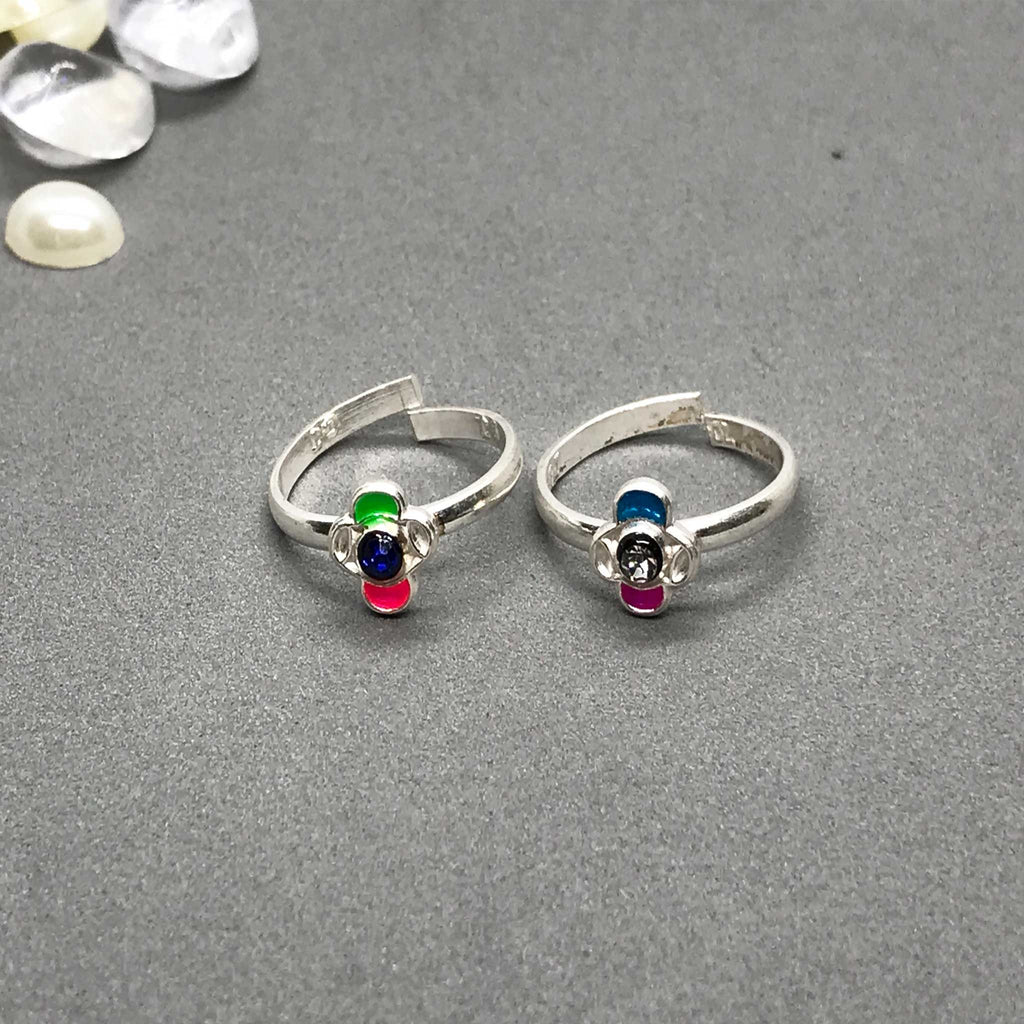 Silver Toe Rings with beautiful coloured design