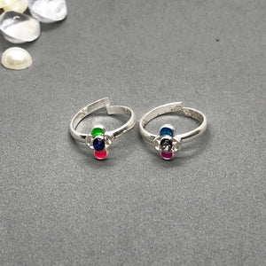 Silver Toe Rings with beautiful coloured design