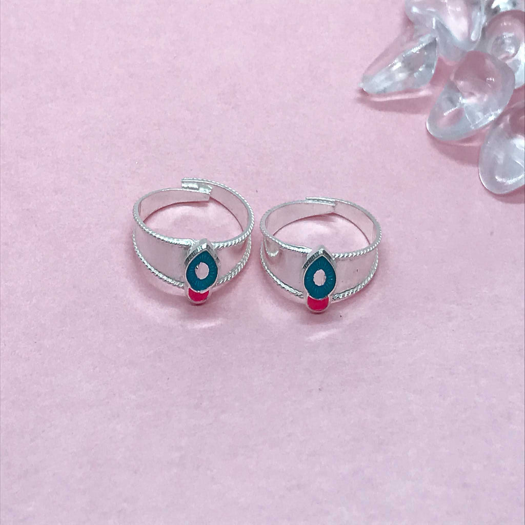 Silver Toe Rings with colored stones and design